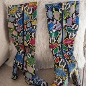 Multicolor Snakeskin Pattern Boots